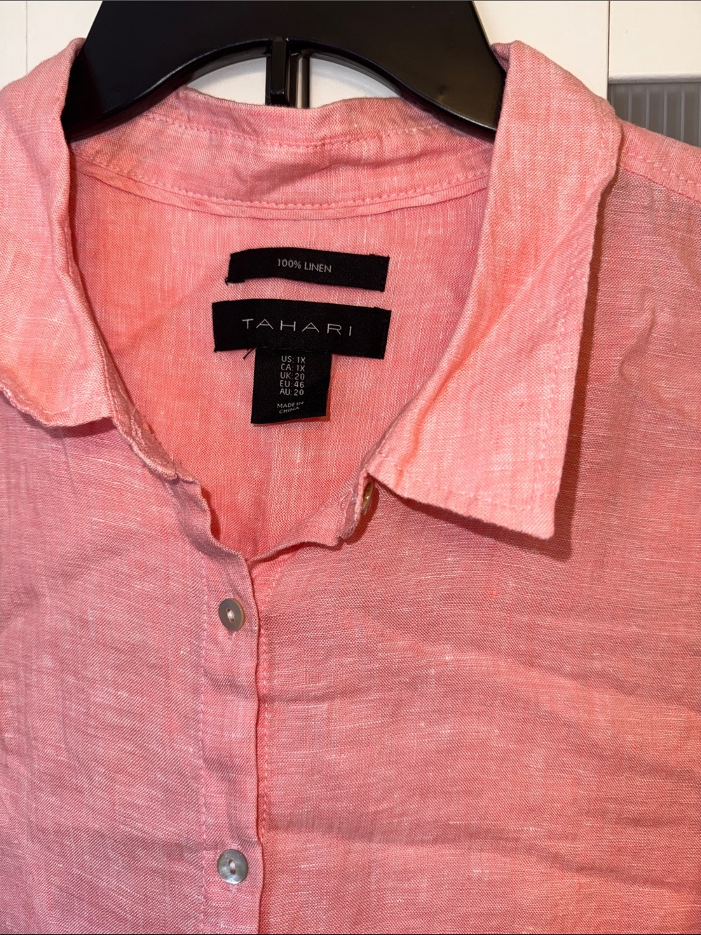 Tahari Coral Pink Linen Button-Up Shirt